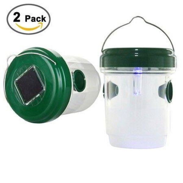 2 Pcs Solar Powered Wasp Trap With LED Light Bee Traps Yellow Jacket Traps & Wasp Traps For Outdoors Wasp Killer - Effective And Reusable