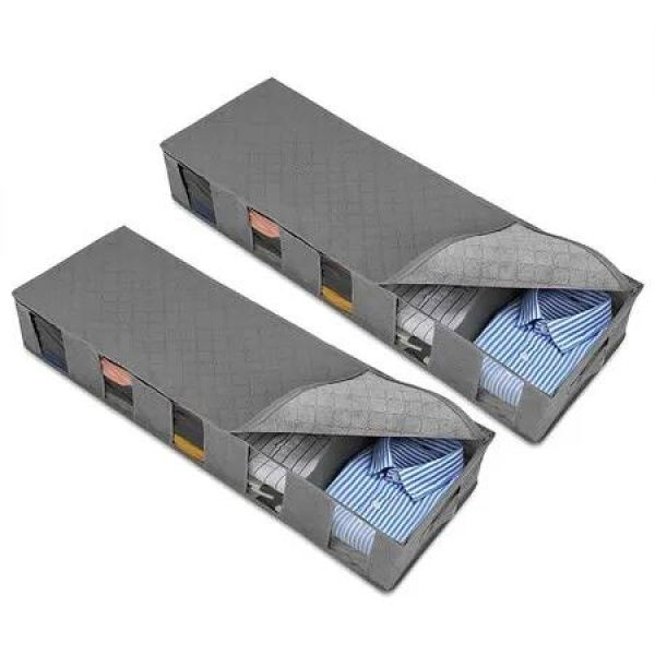 2Pcs Under Bed Storage Bags Foldable Under Bed Dustproof Storage Bag Quilt Blanket Clothes Bin Box For Clothes, Blankets