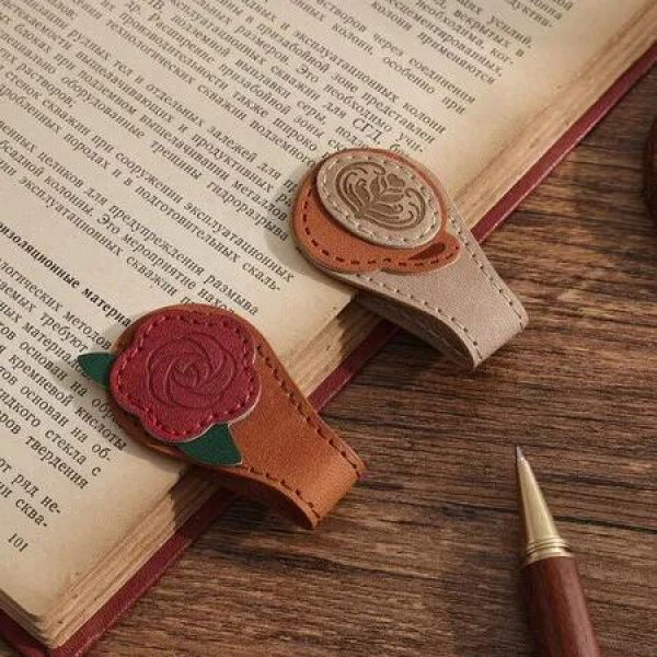 2PCS Vintage Magnetic Leather Bookmark,Leather Magnetic Bookmarks for Women,Magnetic PU Bookmarks Clip Book Accessories