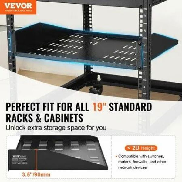 2U Server Rack Shelf 16'/406 mm Depth Vented Rack Mount Shelf with Tray