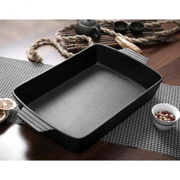 2X 33cm Cast Iron Rectangle Bread Cake Baking Dish Lasagna Roasting Pan