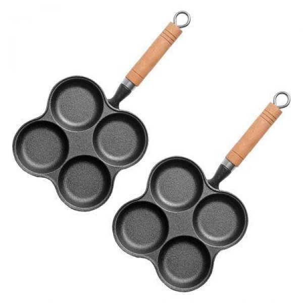 2X 4 Mold Multi-Portion Cast Iron Breakfast Fried Egg Pancake Omelet Fry Pan