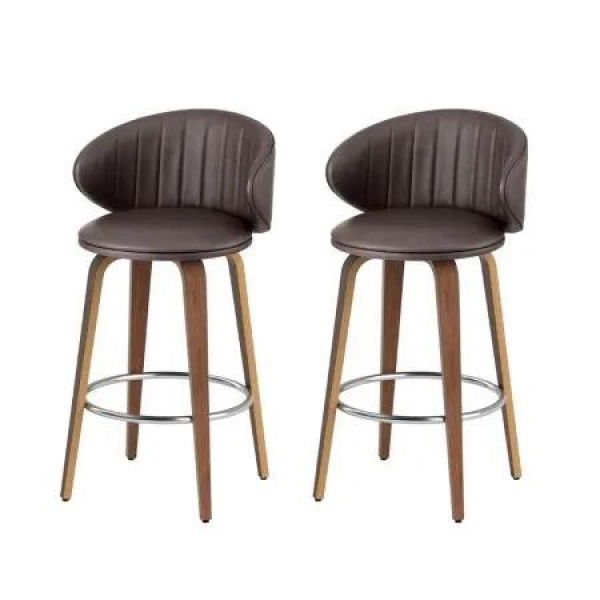 2x Artiss Bar Stools Dining Chairs Contoured Leather Wood Stool