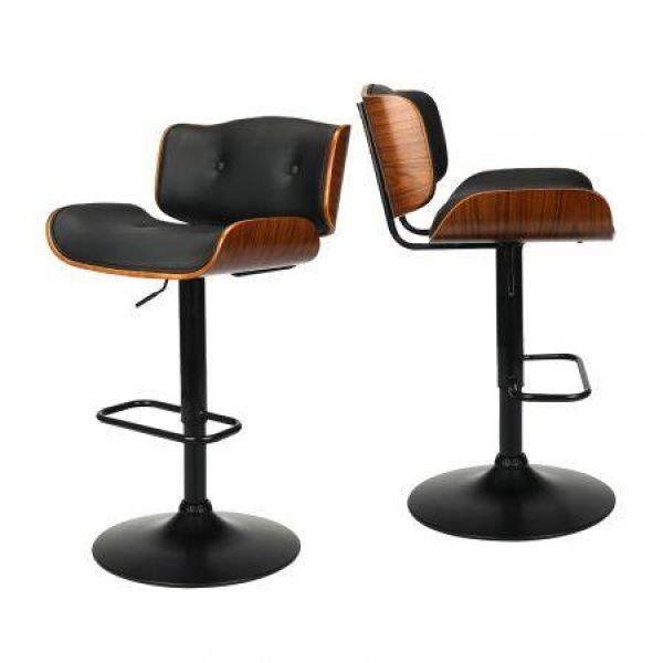 2x Bar Stools Swivel Chair Kitchen Gas Lift Wooden Chairs Leather