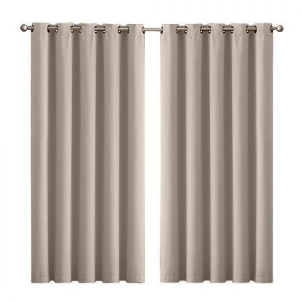 2x Blockout Curtains Panels 3 Layers Eyelet Room Darkening 180x230cm Beige