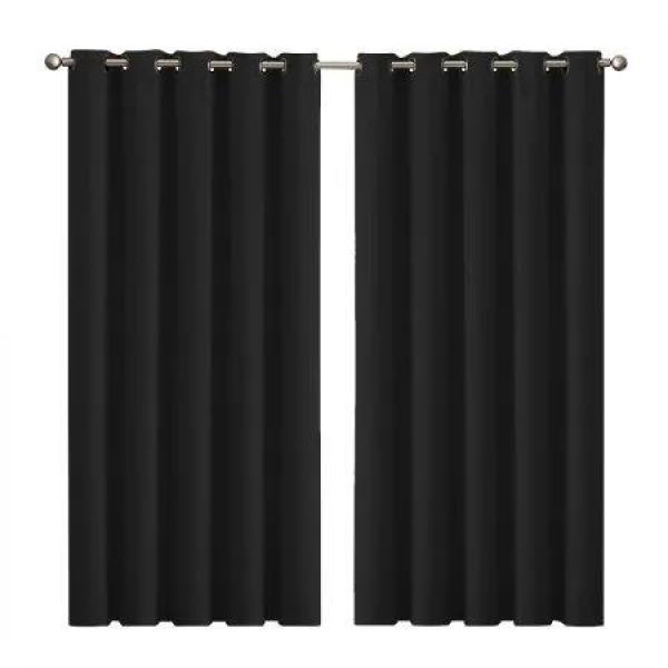 2x Blockout Curtains Panels 3 Layers Eyelet Room Darkening 180x230cm Black