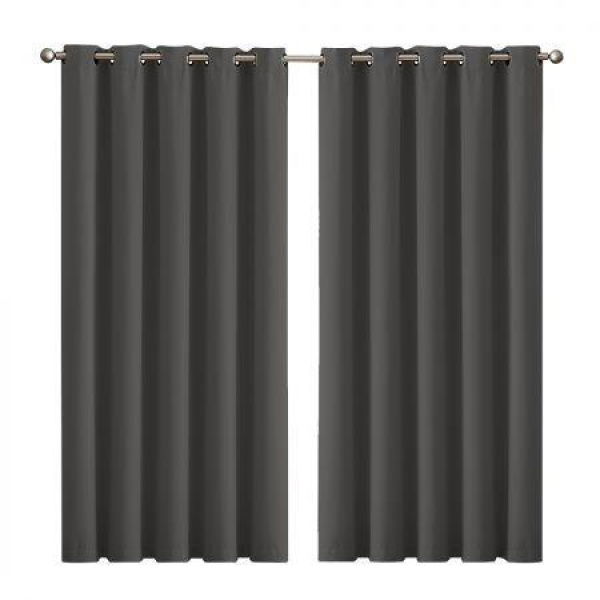 2x Blockout Curtains Panels 3 Layers Eyelet Room Darkening 180x230cm Charcoal