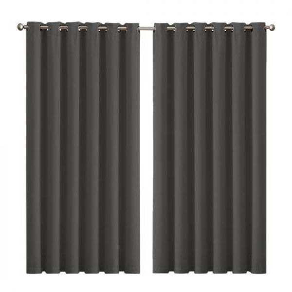 2x Blockout Curtains Panels 3 Layers Eyelet Room Darkening 240x230cm Charcoal