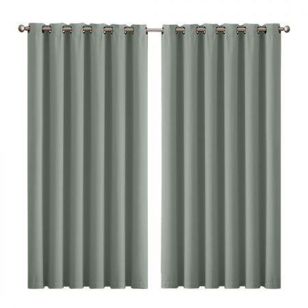 2x Blockout Curtains Panels 3 Layers Eyelet Room Darkening 240x230cm Grey