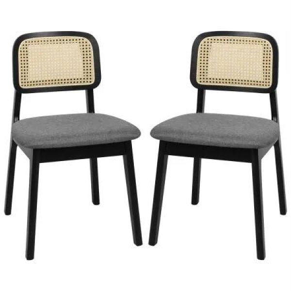 2x Dining Chair Wood Rattan Armless Black