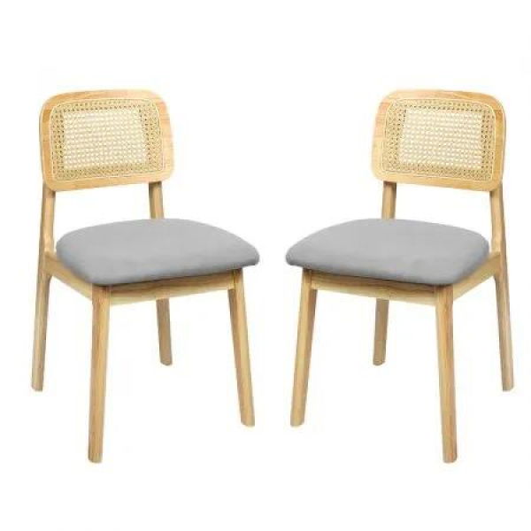 2x Dining Chair Wood Rattan Armless Natural