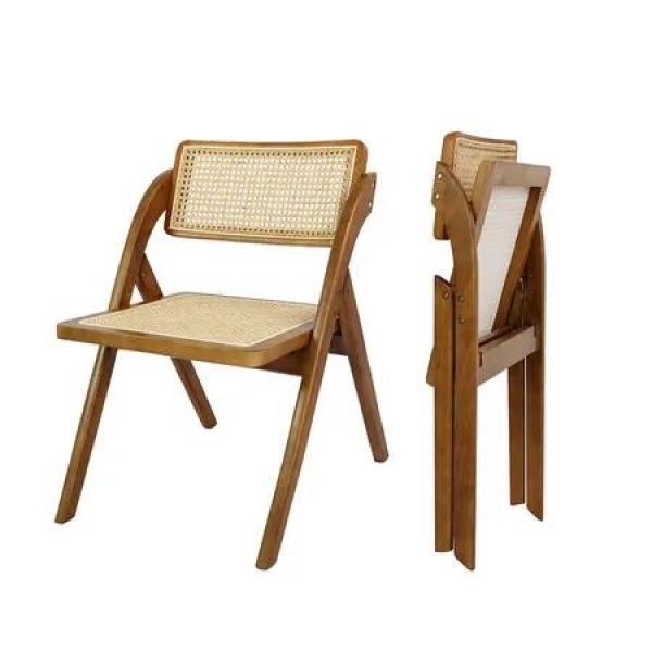 2X Foldable Rattan Dining Chairs Walnut