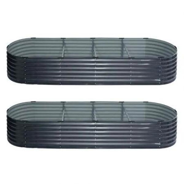 2x Green Fingers Raised Garden Bed 320X80X42cm Oval Planter Box Container Galvanised