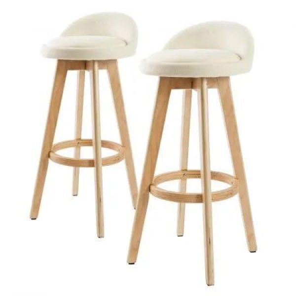 2X Oak Wood Bar Stool Dining Chair Fabric LEILA 72cm BEIGE