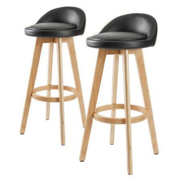 2X Oak Wood Bar Stool Dining Chair Leather LEILA 72cm BLACK