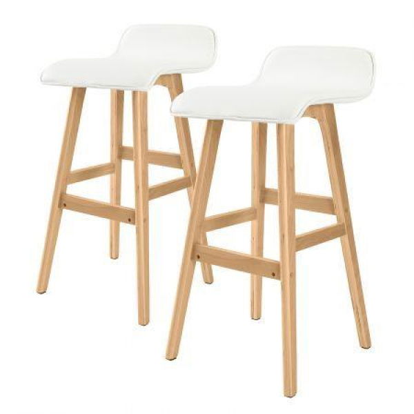 2X Oak Wood Bar Stool Dining Chair Leather SOPHIA 74cm WHITE