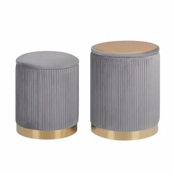 2X Side Table Storage Ottoman - Velvet MIRA GREY