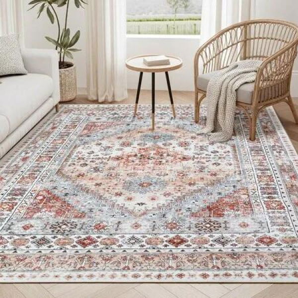 2x3m Large Carpet Area Rug Traditional Washable Floor Mat Runner Soft Pile Anti Slip Pad for Modern Home Lounge Living Room Under Dining Table Bedroom