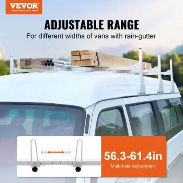 3-Bar Van Roof Ladder Rack Adjustable 56.3'-61.4' for Full-Size Vans