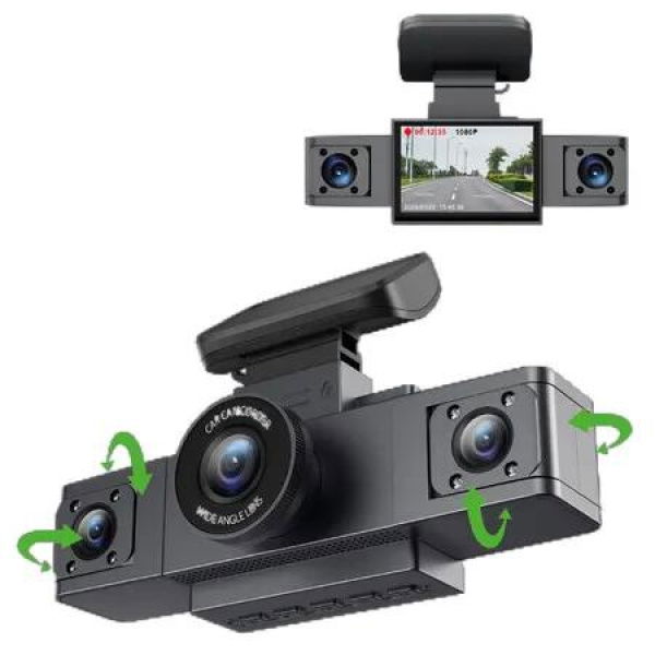 3 Channel 1080P Dash Cam Front and Inside Left/Right,Loop Recording,Triple Camera for Cars Parking Monitor,Wide Angle,IR Night Vision,with G-Sensor