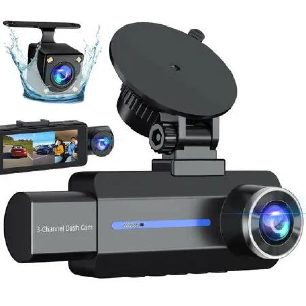 3 Channel 2.5K 1440P Dash Cam Front and Rear Inside,Triple Car Camera with G-Sensor,24Hr Parking,170 Degree Wide Angle Loop Recording, IR Night Vision