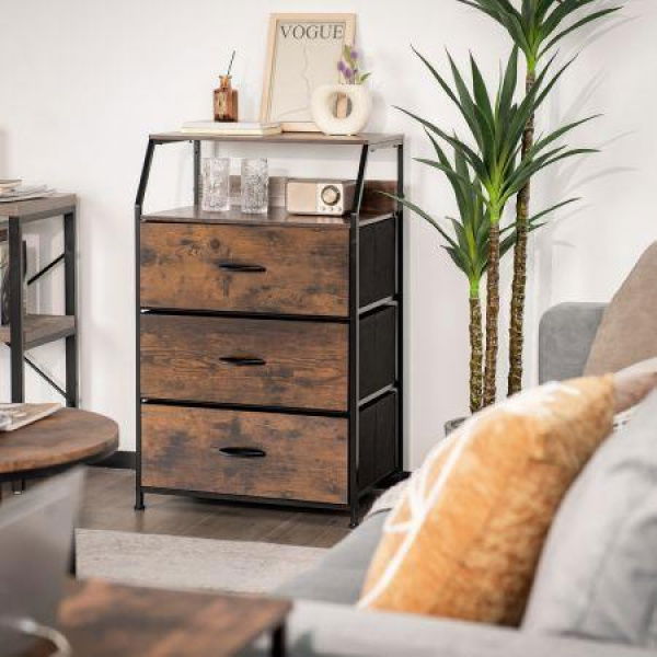 3 Chests Of Drawers With Top Shelf & Metal Frame.