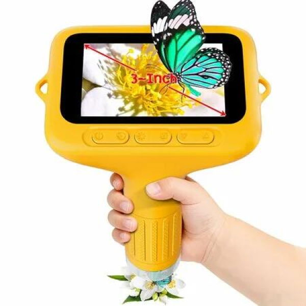 3'' Digital Handheld Microscope with Adjustable Light 1000X 1080P Pocket Portable Mini Micro Scope,Stem for Ages 5+ Boys Girls Educational Gifts-Yellow