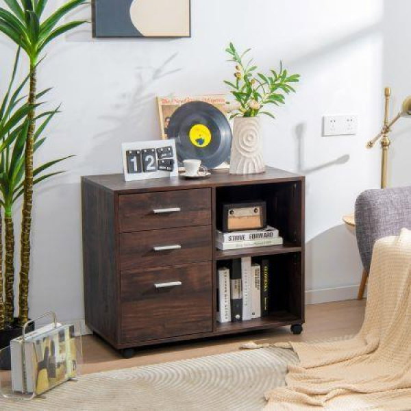 3-Drawer Mobile File Cabinet With Adjustable Shelf For Home & Office.