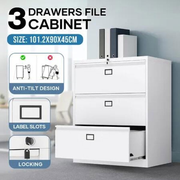 3 Drawers File Cabinet Steel Office Storage Metal Lockable Filing Organiser Home Furniture Vertical Printer Stand Unit Letter Legal F4 B5 A4 Documents