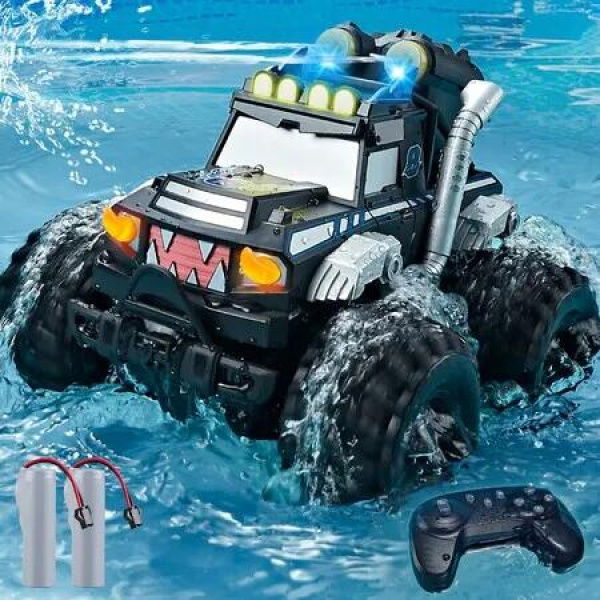 3-in-1 Amphibious Remote Control Car Water Gun 2.4GHz All Terrain Waterproof Monster Trucks Birthday Gift Pool Toys for Boys Ages 4-8