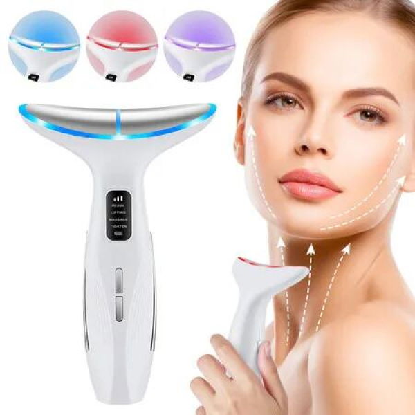 3 in 1 Beauty Massager for Face and Neck, Facial Massager with Heat, Vibration and LED, Electric Face Massager for Skin Improve