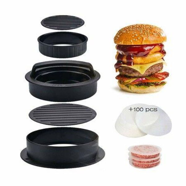 3 In 1 Burger Press With100 Wax Papers Non-Stick Burge Maker Kit Robust Barbecue Accessories Easily Press Burger Patty For Barbecue BBQ Party For