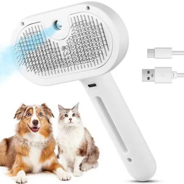 3 in 1 Cat Steam Brush,Pet Spray Hair Removal Comb for Shedding & Grooming,Water Brush for Cats Dogs Small Animals Long Short Hair (White)