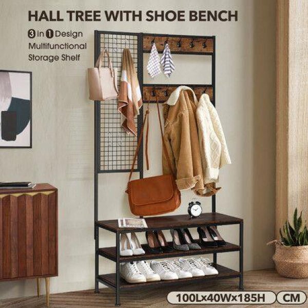 3 In 1 Clothes Rack Hallway Storage Closet Organiser Garment Stand Shoe Bench Hall Tree Shelving Display Shelf Hook Hanger