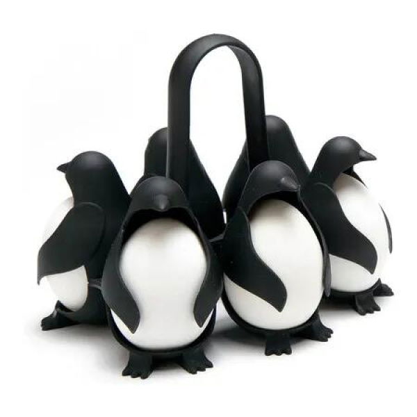 3-in-1 Egg Holder for Boiling, Storing and Serving, Penguin Shaped Poacher for Preparing Hard and Soft Eggs, Holds 6 Eggs for Boiling or Storing in the Refrigerator