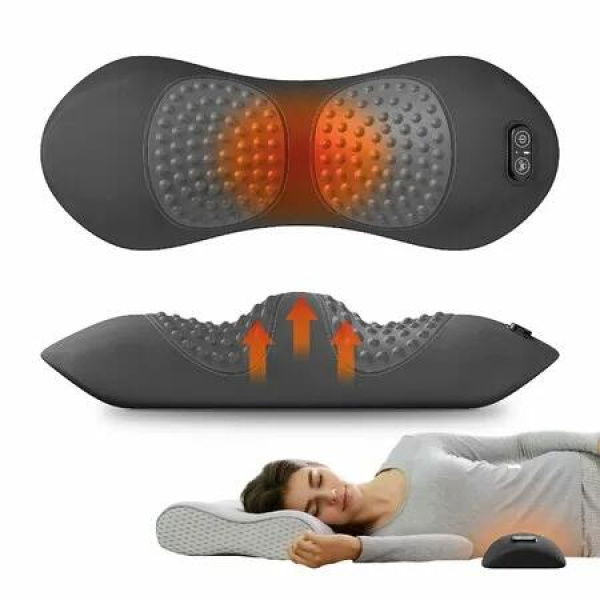 3-in-1 Electric Lumbar Support Pillow for Bed and Chair,Smooth Spine Triple Fusion Back Massager with Heated,Vibration and Traction for Lower Back