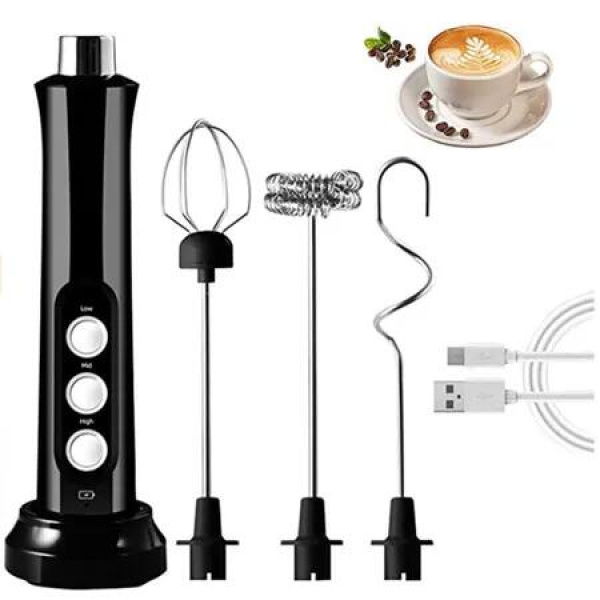 3 In 1 Electric Milk Frother Rechargeable Milk Foam Maker Handheld Foamer High Speeds Milk Frother Drink Mixer Coffee Milk