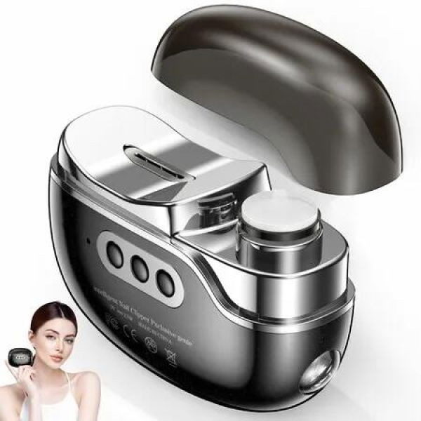 3 in 1 Electric Nail Clipper with Light & 3 Speeds, Fingernail Trimmer Polisher & Clip Storage, USB Rechargeable Automatic Nail File Black