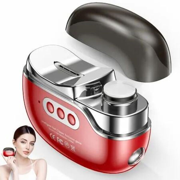 3 in 1 Electric Nail Clipper with Light & 3 Speeds, Fingernail Trimmer Polisher & Clip Storage, USB Rechargeable Automatic Nail File Red