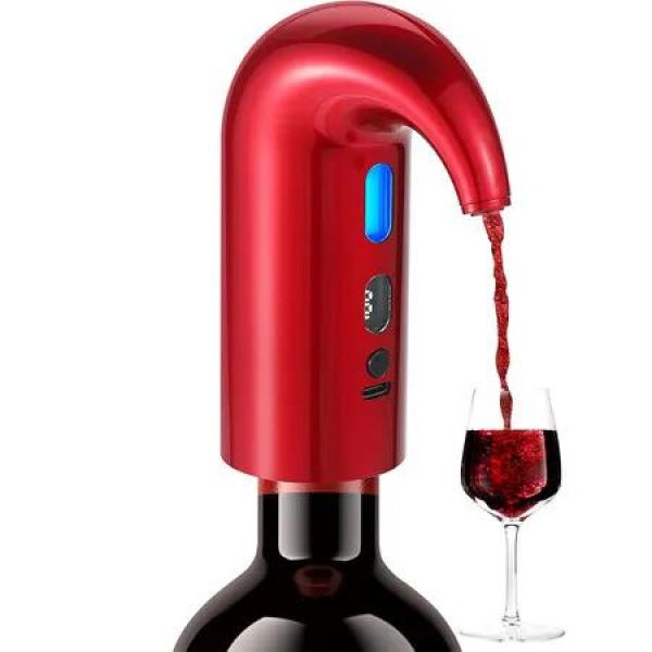 3 in 1 Electric Wine Aerator, Decanter and Dispenser Set, USB Rechargeable Automatic Wine Pourer, Ideal Gift for Wine Lovers, Red