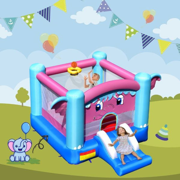 3-in-1 Elephant Theme Inflatable Castle With Jumping Area Without Blower