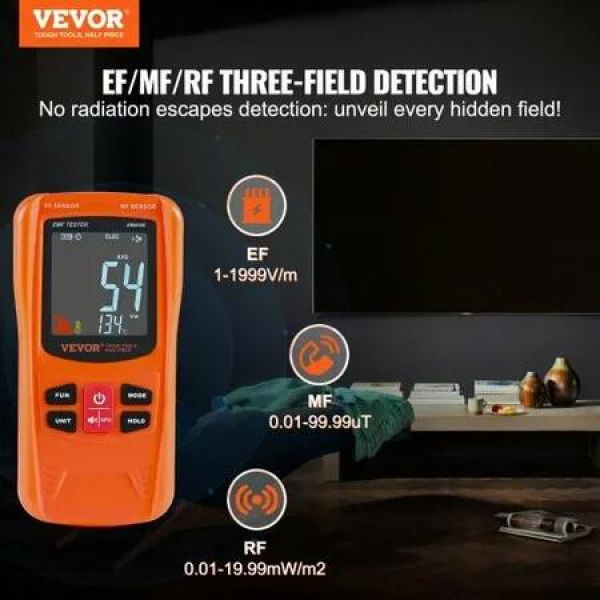 3-in-1 EMF Meter 5Hz-6GHz Handheld Rechargeable Electromagnetic Field Radiation Detector Digital LCD EMF Tester for EF MF RF Home Inspections