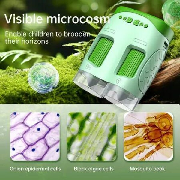 3-in-1 Handheld Digital Portable Microscope with Telescope and Photography,2 LCD Screen,1000X Pocket Microscope for Kids