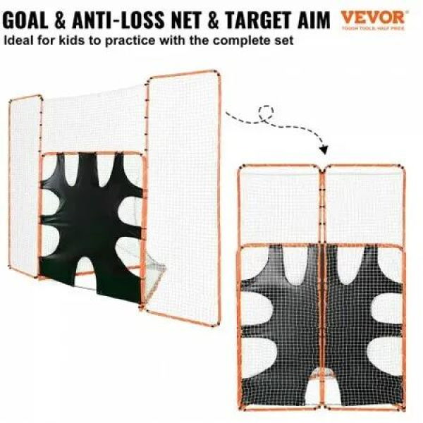 3-IN-1 Lacrosse Goal with Backstop and Target3.7mx2.7m Lacrosse Net Steel Frame Backyard Lacrosse Rebounder Equipment Quick & Easy Setup Training Net