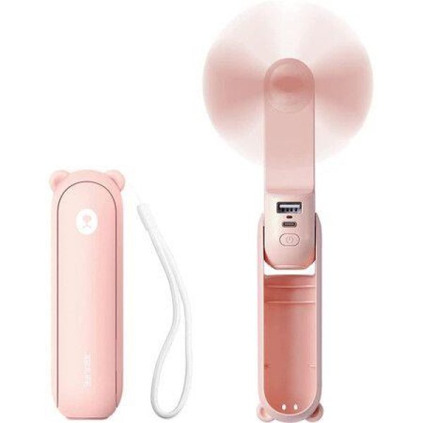 3-in-1 Mini Handheld Fan Portable Small Pocket Fan USB Rechargeable Fan (14-21 Working Hours) With Power Bank Flashlight Feature For Eyelash Makeup Outdoor - Dark Pink.