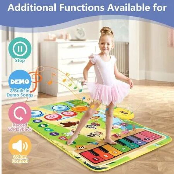 3-in-1 Musical Mat Toys,Piano Mat & Kids Drum Mat,Animals Touch Play Blanket,Educational Learning Toys Xmas Birthday Gifts Toys for Ages 3 +