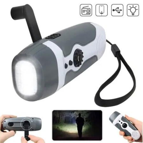 3-in-1 Outdoor Multi-Tool: Hand Crank Dynamo Flashlight, FM Radio, and LED Camping Light for Adventure and Emergencies