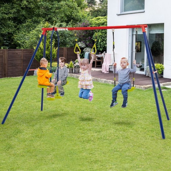 3-in-1 Outdoor Swing Set With Ground Stakes For Garden/Backyard/Park.