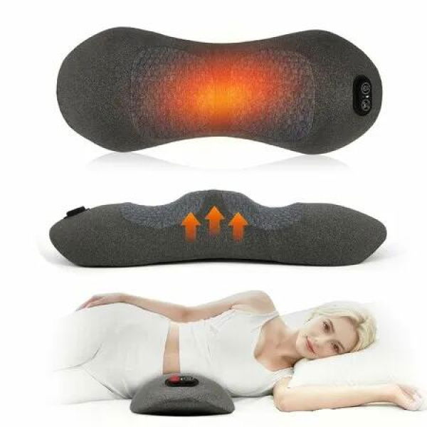 3 in 1 Rechargeable Electric Lumbar Support Pillow with Vibration,Heating,and Traction Back Massager for Deep Tissue,Waist Wedge Bolster