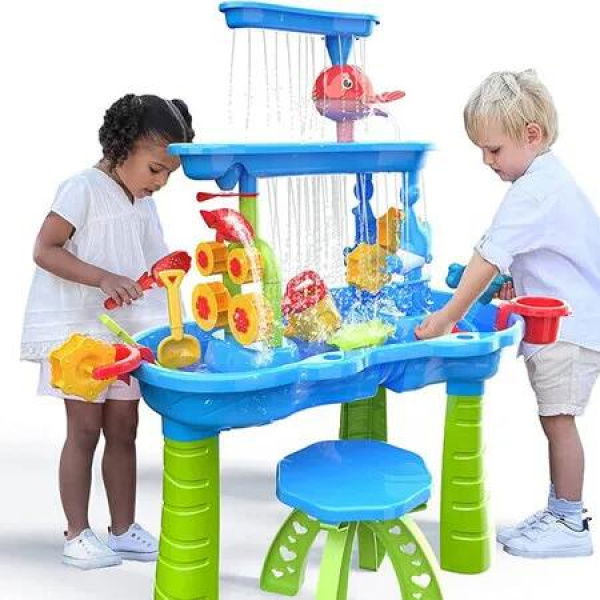 3 in 1 Sand Water Table Outdoor Kids Beach Sandbox Activity Dolphin Water Wheel Shovel Christmas Birthday Toy